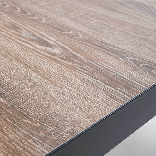 Ensemble Table De Jardin En Aluminium Effet Bois Et 8 Fauteuils Noirs