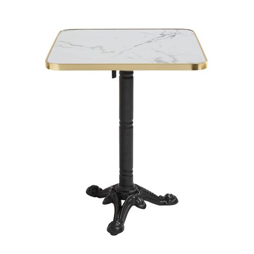 Table Carrée 60 Cm Inclinable Plateau Marbre Blanc/doré Et Pied Noir