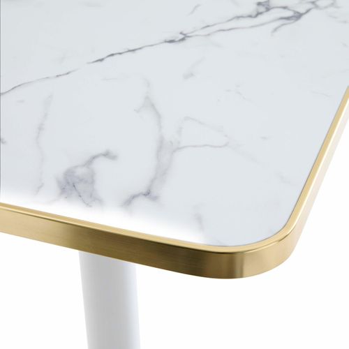 Table à Manger 60 X 60 Cm Pied Doré Et Revêtement Marbre Blanc/doré