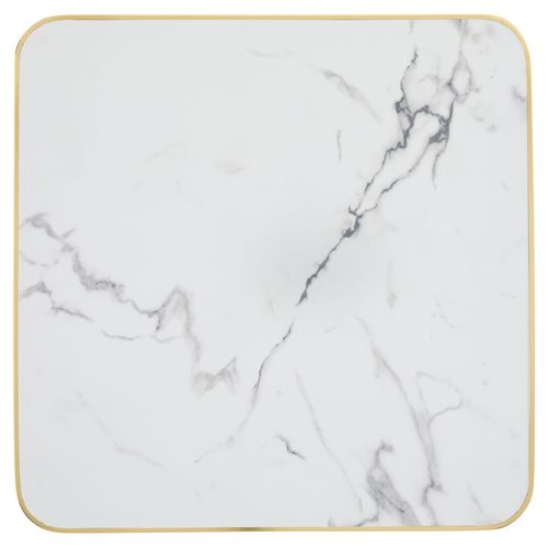 Table à Manger 60 X 60 Cm Pied Argent Et Revêtement Marbre Blanc/doré