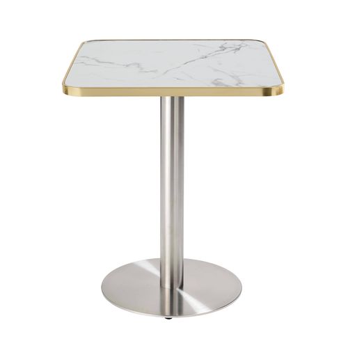 Table à Manger 60 X 60 Cm Pied Argent Et Revêtement Marbre Blanc/doré