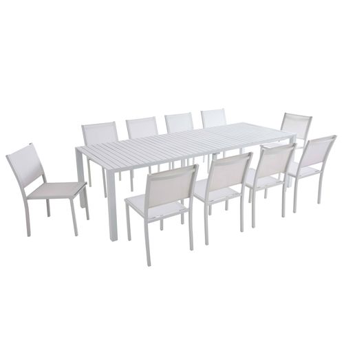 Table De Jardin Extensible Aluminium 52 à 260cm Et 10 Chaises Blanche