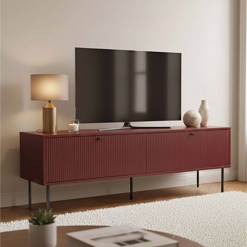 Meuble TV 2 Portes En Acier Et Mdf Décor Mélaminé 150 Cm Bordeaux Romeo