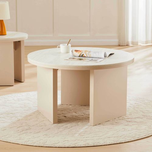 Table Basse Effet Bois Ronde Diam 80 Cm Crème