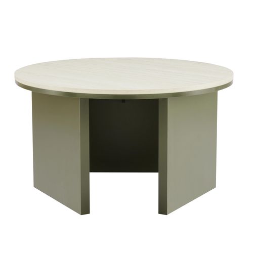 Table Basse Effet Bois Ronde Diam 80 Cm Vert Olive