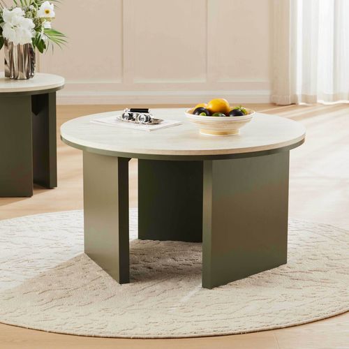 Table Basse Effet Bois Ronde Diam 80 Cm Vert Olive