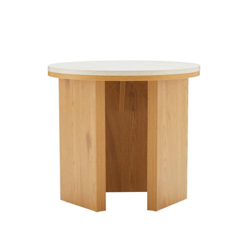 Table Basse Effet Bois Ronde Diam 50 Cm Bois Clair