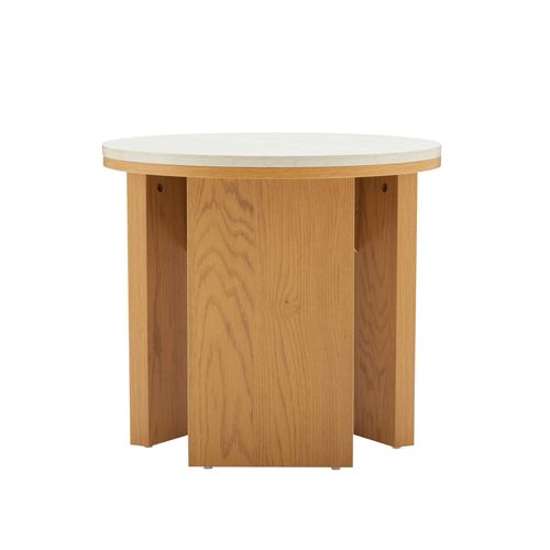 Table Basse Effet Bois Ronde Diam 50 Cm Bois Clair