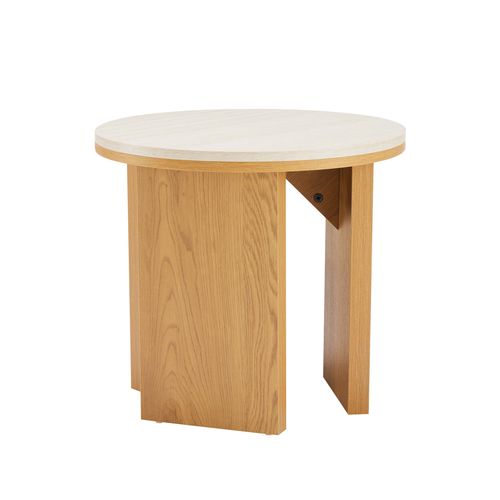 Table Basse Effet Bois Ronde Diam 50 Cm Bois Clair