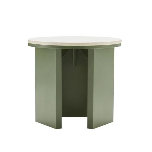 Table Basse Effet Bois Ronde Diam 50 Cm Vert Olive