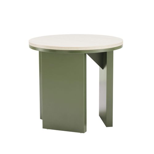 Table Basse Effet Bois Ronde Diam 50 Cm Vert Olive