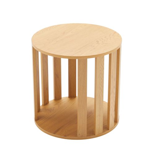 Table Basse Effet Bois Ronde Diam 50 Cm Bois Clair