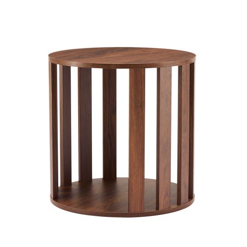 Table Basse Effet Bois Ronde Diam 50 Cm Bois Foncé