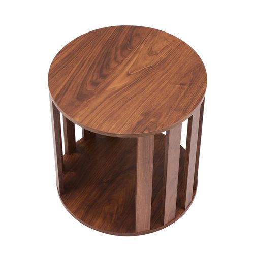 Table Basse Effet Bois Ronde Diam 50 Cm Bois Foncé