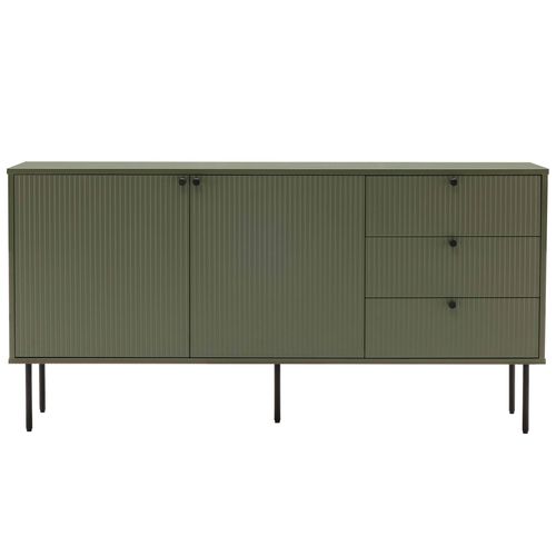 Buffet 2 Portes Et 3 Tiroirs Décor Mélaminé 150 Cm Vert Olive