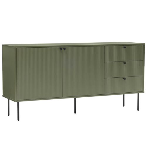 Buffet 2 Portes Et 3 Tiroirs Décor Mélaminé 150 Cm Vert Olive