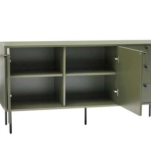 Buffet 2 Portes Et 3 Tiroirs Décor Mélaminé 150 Cm Vert Olive