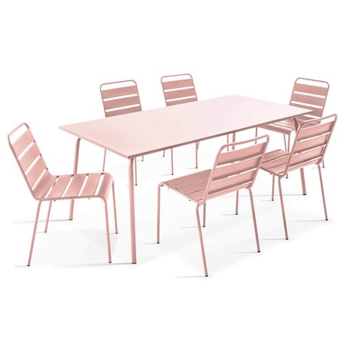 Ensemble Table De Jardin Et 6 Chaises En Métal Rose Poudré Palavas