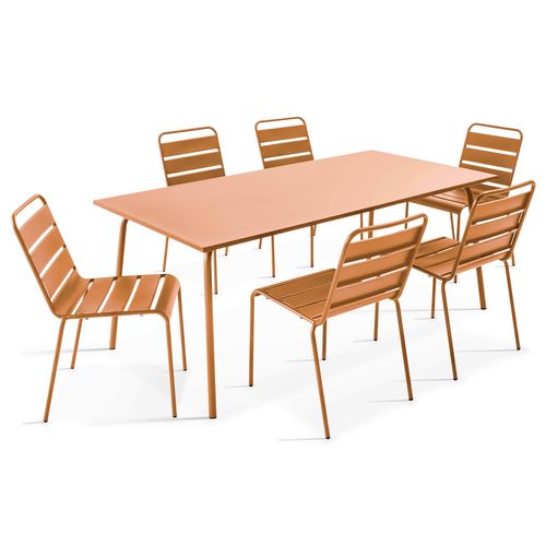 Ensemble Table De Jardin Et 6 Chaises En Métal Caramel Palavas