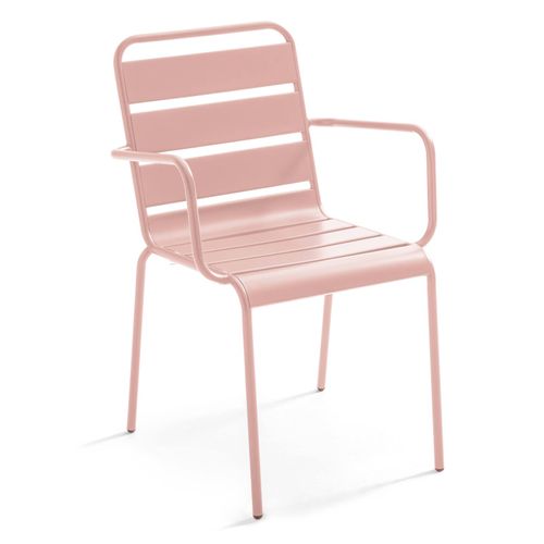 Ensemble Table De Jardin Et 6 Fauteuils En Métal Rose Poudré Palavas