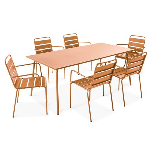 Ensemble Table De Jardin Et 6 Fauteuils En Métal Caramel Palavas