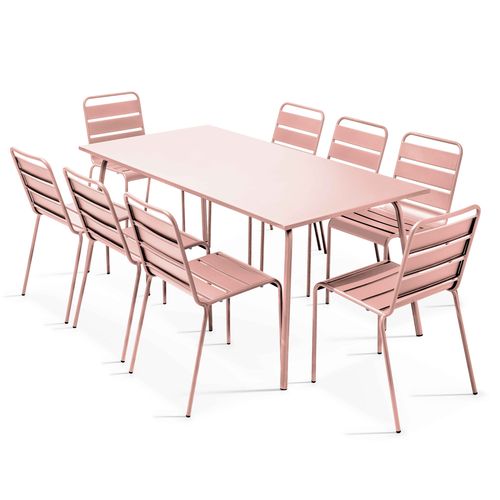 Ensemble Table De Jardin Et 8 Chaises En Métal Rose Poudré Palavas