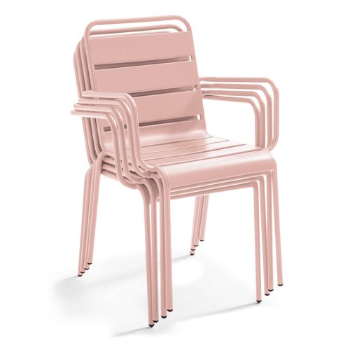 Ensemble Table De Jardin Et 8 Fauteuils En Métal Rose Poudré Palavas