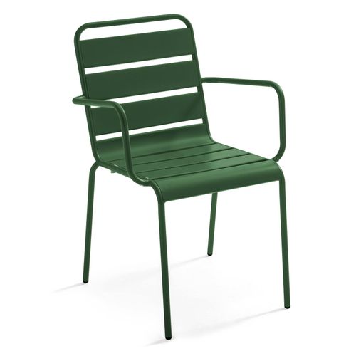 Ensemble Table De Jardin Carrée Et 2 Fauteuils Acier Vert Forêt Palavas