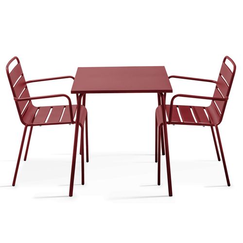 Ensemble Table De Jardin Carrée Et 2 Fauteuils Acier 70 Cm Pourpre