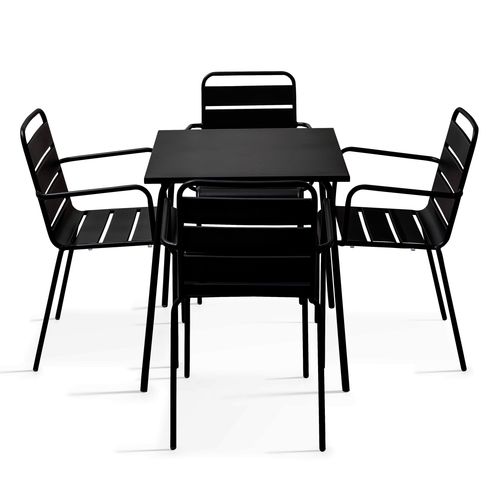 Ensemble Table De Jardin Carrée Et 4 Fauteuils Acier Noir Palavas