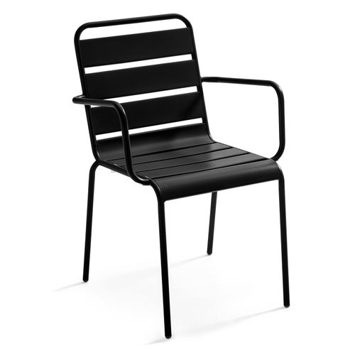 Ensemble Table De Jardin Carrée Et 4 Fauteuils Acier Noir Palavas