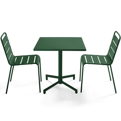 Ensemble Table 70 Cm Et 2 Chaises De Jardin En Métal Vert Forêt Palavas
