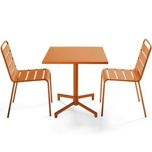 Ensemble Table 70 Cm Et 2 Chaises De Jardin En Métal Caramel Palavas