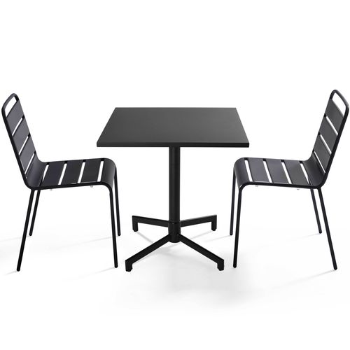 Ensemble Table 70 Cm Et 2 Chaises De Jardin En Métal Gris Anthracite