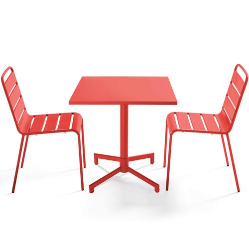 Ensemble Table 70 Cm Et 2 Chaises De Jardin En Métal Rouge Palavas