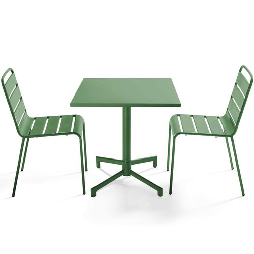 Ensemble Table 70 Cm Et 2 Chaises De Jardin En Métal Vert Cactus Palavas