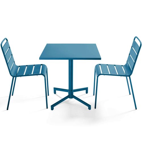 Ensemble Table 70 Cm Et 2 Chaises De Jardin En Métal Bleu Pacific Palavas