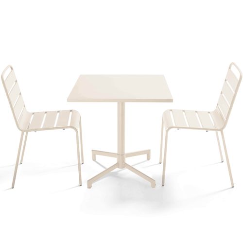 Ensemble Table 70 Cm Et 2 Chaises De Jardin En Métal Ivoire Palavas