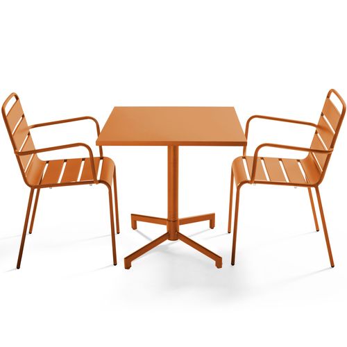 Ensemble Table 70 Cm Et 2 Fauteuils De Jardin En Métal Caramel Palavas