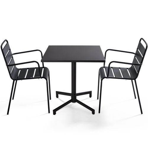 Ensemble Table 70 Cm Et 2 Fauteuils De Jardin En Métal Gris Anthracite Palavas