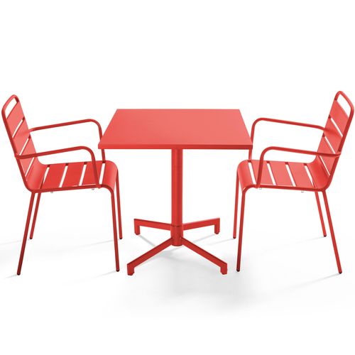 Ensemble Table 70 Cm Et 2 Fauteuils De Jardin En Métal Rouge Palavas
