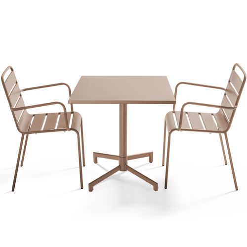 Ensemble Table 70 Cm Et 2 Fauteuils De Jardin En Métal Taupe Palavas