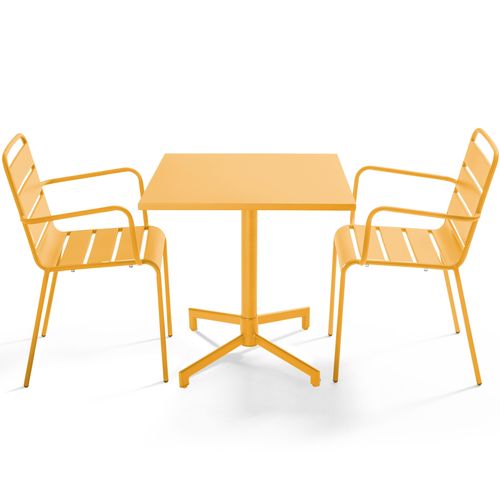 Ensemble Table 70 Cm Et 2 Fauteuils De Jardin En Métal Jaune Palavas