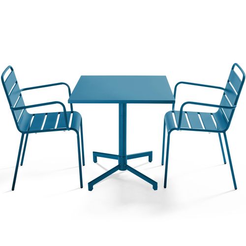 Ensemble Table 70 Cm Et 2 Fauteuils De Jardin En Métal Bleu Pacific Palavas