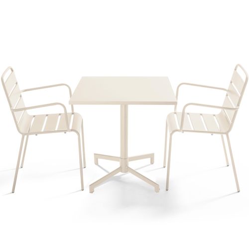 Ensemble Table 70 Cm Et 2 Fauteuils De Jardin En Métal Ivoire Palavas