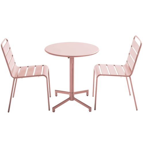 Ensemble Table De Jardin Et 2 Chaises En Métal Rose Poudré Palavas