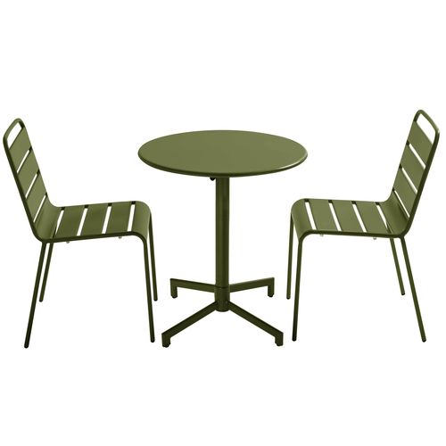 Ensemble Table De Jardin Et 2 Chaises En Métal Vert Kaki Palavas