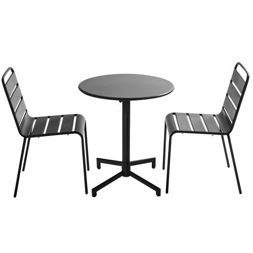 Ensemble Table De Jardin Et 2 Chaises En Métal Gris Anthracite Palavas