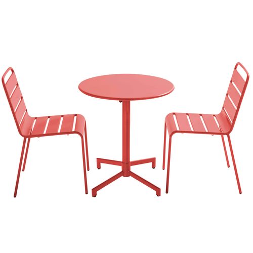 Ensemble Table De Jardin Et 2 Chaises En Métal Rouge Palavas