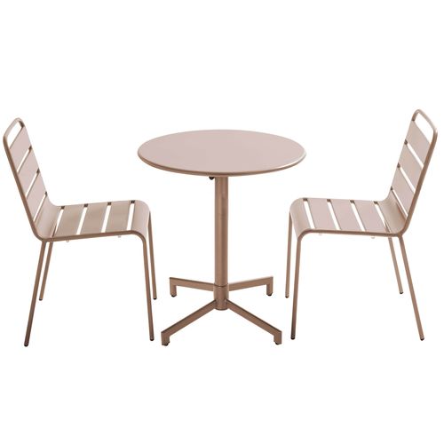 Ensemble Table De Jardin Et 2 Chaises En Métal Taupe Palavas